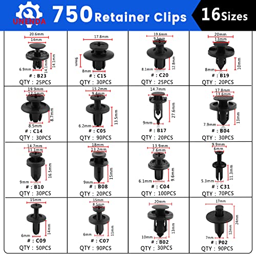 Car Push Retainer Clips 750pcs with 16 Popular Push Pins for Auto Parts - Sizes - Blue Fastener Remover Tool for Toyota, GM, Ford, Honda, Acura, Chrysler - size: Car Clips 751PCS-Blue