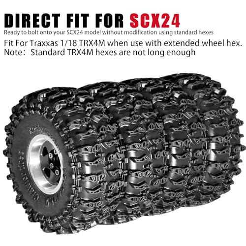 1.0 Beadlock Wheels and Tires Set 4PCS, All Terrain Soft Tires with CNC Aluminum Beadlock Wheels, Compatible with Traxxas TRX4M, Axial SCX24, FMS FCX24 FCX18, AX24, 1/18 1/24 RC Crawlers - color: Black