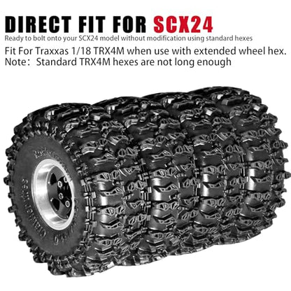 1.0 Beadlock Wheels and Tires Set 4PCS, All Terrain Soft Tires with CNC Aluminum Beadlock Wheels, Compatible with Traxxas TRX4M, Axial SCX24, FMS FCX24 FCX18, AX24, 1/18 1/24 RC Crawlers - color: Black
