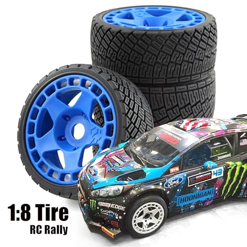 1/8 1/7 RC On Road Tires and Hard Plastic Rally Racing Wheels 17mm Hex Touring Tyres OD 3.94'' for 1:8 1:7 Street Drift Car ARRMA Losi Kyosho GT2 W10 Tamiya HPI WR8 HSP 4PCS (Blue) - color: Blue