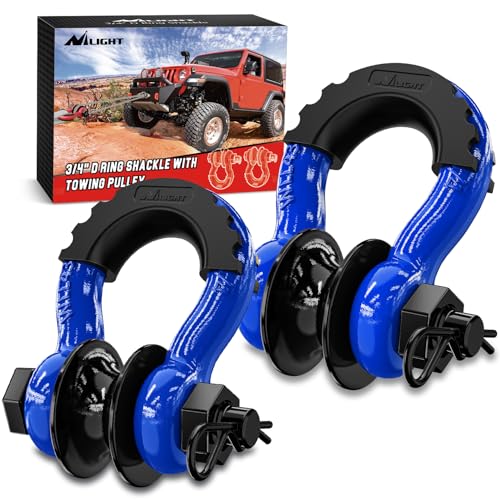 Nilight 3/4" D-Ring Shackle with Snatch Block, Heavy Duty Recovery Set | 9,500 lbs WLL, Winch Pulley, Fits Synthetic Rope & Steel Cable, Truck, Jeep, ATV, UTV, 2-Piece Kit, Blue - color: Blue 3/4" w/Towing Pulley 2 Pack, size: Shackle