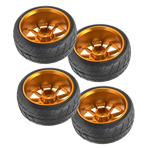 OD 2.55" Rubber Tires & Metal Wheel Rims 12mm Hex Hub Compatible with HSP Tamiya HPI Kyosho 1/10 On-Road Touring Car WLtoys 1/14 144001 Traxxas 1/16 Slash 1/18 A959B RC Buggy (Orange) - color: Orange