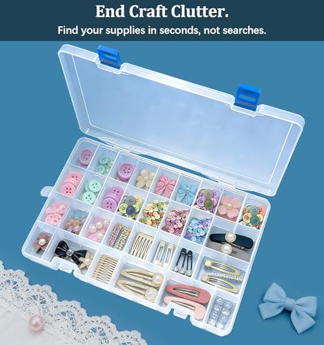 Qualsen 34 Grid Plastic Organizer box with Adjustable Dividers, Fishing Tackle Box and Bead Organizer Box for Jewelry, screw, Earrings, Art Craft, Tools, Fishing Hooks, and Small Accessories - size: 34 Gird-1pcs