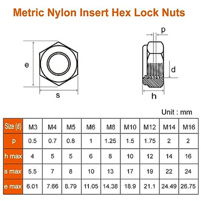 M12 Nylon Insert Hex Lock Nuts Locknuts, Stainless Steel 18-8 (304), Bright Finish, 10 PCS - color: Silver, size: M12-1.75