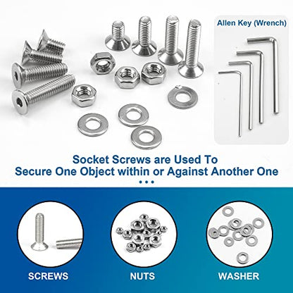 NINDEJIN 580 PCS Hex Socket Flat Head Cap Screws Kit, Metric M2 M3 M4 M5 304 Stainless Steel Screw Bolts and Nuts and Washers Assortment Set with Hex Wrenches, Machine Screw Assorted Fasteners - size: 580 Hex Flat Head Socket Screws Nuts