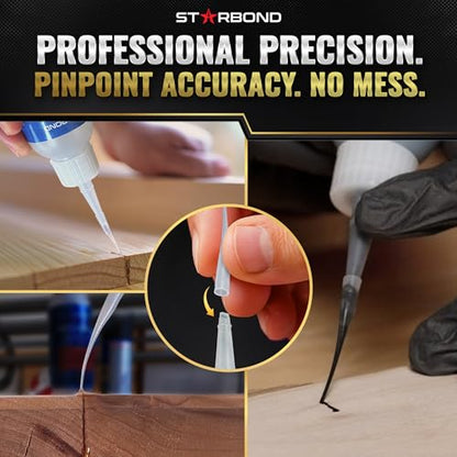 Starbond Thick Super Glue Pro Kit (2 oz) – Gap-Filling CA Glue (Cyanoacrylate Adhesive) – with Clog-Resistant Cap, Microtips & Extra Nozzle for Woodworking, Crafts, Carpentry, Archery Fletching - size: 2 ounce