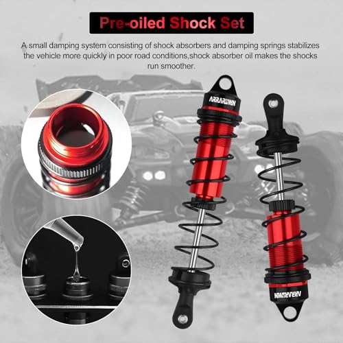 RC Car Shock Absorbers, 130mm Rear Shocks 110mm Front Shocks Set | Adjustable Shocks Compatible with 1/8 Arrma Typhoon 6S Redcat FS/ZD Racing Buggy Truggy Replacement Parts (Red Black) - color: Black red (2F+2R)