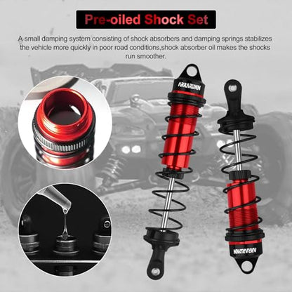RC Car Shock Absorbers, 130mm Rear Shocks 110mm Front Shocks Set | Adjustable Shocks Compatible with 1/8 Arrma Typhoon 6S Redcat FS/ZD Racing Buggy Truggy Replacement Parts (Red Black) - color: Black red (2F+2R)