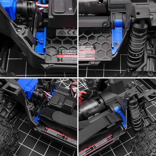 Battery Plate with Strap for Tra-xxas 1:16 Mini Maxx/XRT | Aluminium Mounting Tray 4WD VXL-3S Monster Truck Upgrades (Black) - color: Blue