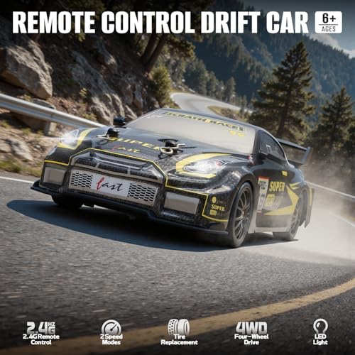 RC Drift Car, 1:24 Scale Remote Control Cars Vehicle for Kids, 2.4GHz 20KM/H 4WD High Speed RC Cars with LED Light Two Batteries & Drifting Tires Racing Sport Toy Car for Adults Boys Girls ZG02-Yellow - style: ZG02-Yellow