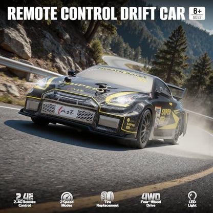 RC Drift Car, 1:24 Scale Remote Control Cars Vehicle for Kids, 2.4GHz 20KM/H 4WD High Speed RC Cars with LED Light Two Batteries & Drifting Tires Racing Sport Toy Car for Adults Boys Girls ZG02-Yellow - style: ZG02-Yellow