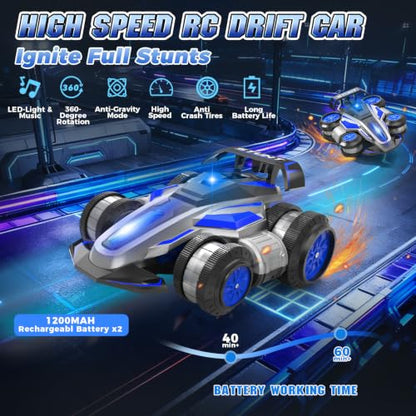 High Speed Remote Control Car Rc Drift 25KM/H, 360° Rotating 2.4 GHz 4WD RC Cars for Boys, Girls Adults, RC Stunt Car with Lights & Music Wheelie Toy Car for Kids 4-8 8-16 Christmas Birthday Gift