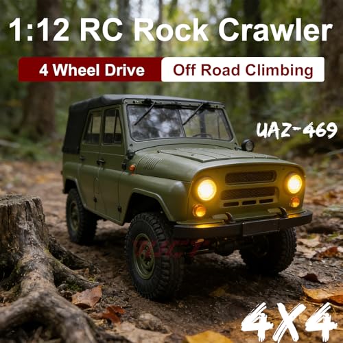 YUCT WPL C94 RC Crawler 1/12 Military RC Truck | 4WD 2.4Ghz Off-Road Vehicle with Two Batteries & Metal Drive Shaft (Green)