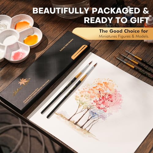 Golden Maple Kolinsky Sable Miniature Paint Brushes, 5PC Professional Detail Paint Brushes Arrow Point Paint Brush Set for Models, Watercolor Details, Figures & Gouache Painting, Black - size: BG32 Arrow Point
