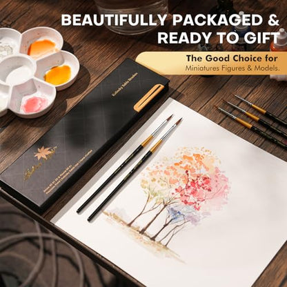 Golden Maple Kolinsky Sable Miniature Paint Brushes, 5PC Professional Detail Paint Brushes Arrow Point Paint Brush Set for Models, Watercolor Details, Figures & Gouache Painting, Black - size: BG32 Arrow Point