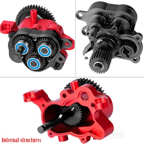 Aluminum Transmission Gearbox with Internal Gears Upgrades Part for 1/10 TRX-4 TRX-6 RC Crawler,Alloy 2 Speed Transmission Gearbox,Red - color: Black & Red - (Alloy Transmission)