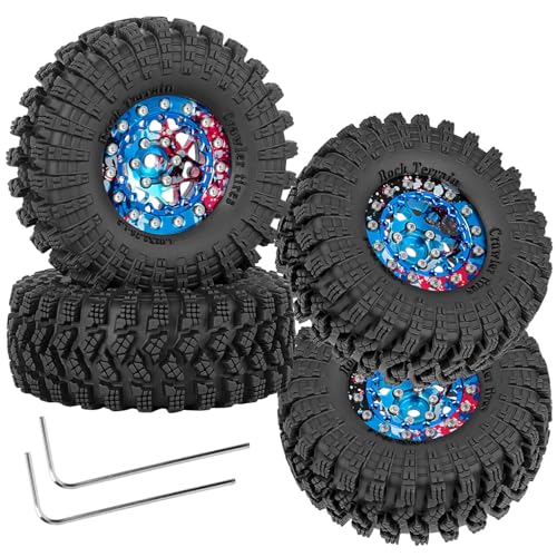 RC 1.3" Beadlock Wheel Tires Set/RC Wheels and Rim for 1/18 1/24 Trx4m SCX24 FCX24 RC Crawler Car,Aluminum 1.3 Wheel Rim Soft Rubber Tires w/Wheels Ring,Colorful - color: Colorful- (Wheel Tires)