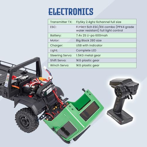 HOBBYPLUS ARKTOS 6x6 V1.5 CR18P Rock Crawler RTR All Terrain - Remote Control Car, Rock Crawler 1/18 Scale 6WD 2 Speed Transmission Off Road for Adults, RC Hobbyists (Green) - color: Green (6x6 V1.5)