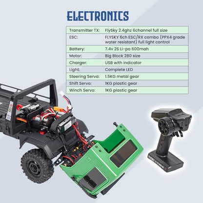HOBBYPLUS ARKTOS 6x6 V1.5 CR18P Rock Crawler RTR All Terrain - Remote Control Car, Rock Crawler 1/18 Scale 6WD 2 Speed Transmission Off Road for Adults, RC Hobbyists (Green) - color: Green (6x6 V1.5)