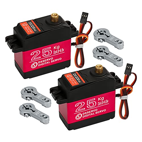 25KG Waterproof Metal Gear RC Servos, 2-Pack, 180° | Waterproof metal gear design with 25T horns for 1/6 to 1/12 RC cars, crawlers, robots and steering upgrades. - style: 2Pcs 25kg