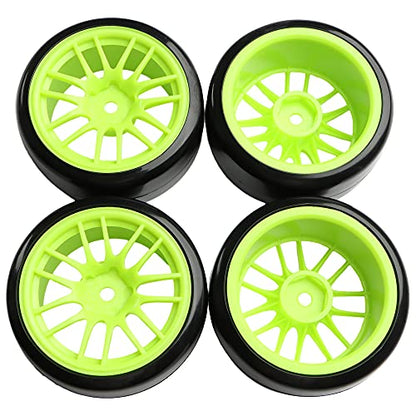 4PCS 12mm Hub Wheels,1:10 63mm Hard Plastic RC Drift Cars On Road Touring Racing Bald Tires for Traxxas HSP Tamiya HPI Kyosho On-Road Drifting Car Trucks(Green) - color: Green
