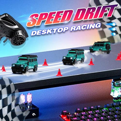 1/64 Scale Desktop Drift RC Car,Mini RC Sports Car 2.4Ghz with Gyro Mini Drift Racing Remote Contrl Cars Model Toys Hobby Gift for Adults and Kid Children's (SUV-Green) - color: Suv-green