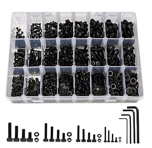 1230PCS Metric Screw Assortment Kit M2 M3 M4 M5 | 12.9 Grade Alloy Steel, Hex Socket Head Cap Bolts Nuts Washers Set, Black Zinc Plated Anti-Rust Screws for 3D Printer DIY - size: M2 M3 M4 M5