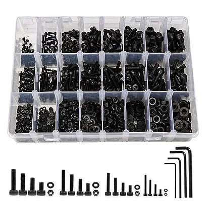 1230PCS Metric Screw Assortment Kit M2 M3 M4 M5 | 12.9 Grade Alloy Steel, Hex Socket Head Cap Bolts Nuts Washers Set, Black Zinc Plated Anti-Rust Screws for 3D Printer DIY - size: M2 M3 M4 M5