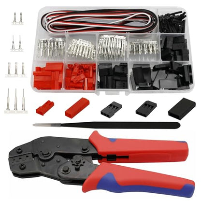50 Sets JST Servo Connectors Male Female Crimp Pin and Cable Kit with Crimping Tool Compatible for Hitec, Futaba, Spektrum Model Airplanes and RC Cars