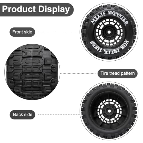 LRFHL 12mm Hex RC Wheel Tires 4PCS | for 1/16 Traxxas Mini Maxx 107154-1 Mini XRT VXL 108076-1 E-Revo Mini XRT MJX 16207 16210 HSP 94186 LOSI 1/18 Mini LMT - color: Black Tires+ Black Wheel-2