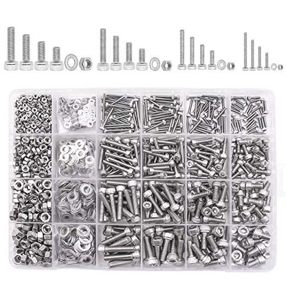 DYWISHKEY 1220 PCS M2 M3 M4 M5, 304 Stainless Steel Hex Socket Head Cap Bolts Screws Nuts Washers Assortment Kit with Hex Wrenches - color: silver-white