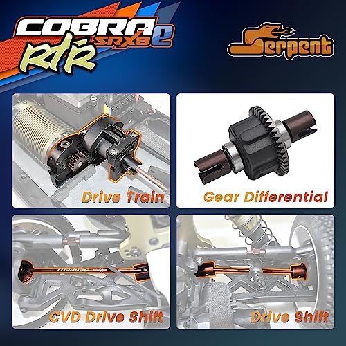 Serpent 1/8 4wd Electric Buggy RTR, 4WD Off-Road Buggy | High Performance, Waterproof, Components, Competition Grade, Hobby Racing, Charger and Battery Excluded, SRX8-E - color: Orange&blue