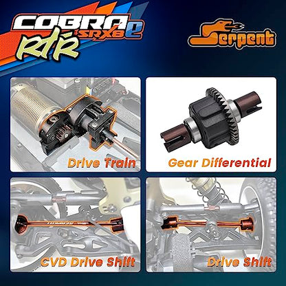 Serpent 1/8 4wd Electric Buggy RTR, 4WD Off-Road Buggy | High Performance, Waterproof, Components, Competition Grade, Hobby Racing, Charger and Battery Excluded, SRX8-E - color: Orange&blue