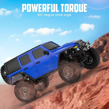 FLYCOLOR RCS24 Off Road 1/24 RC Truck 4x4 Off Road Crawler Climbing Vehicle All Terrain RC Monster Truck Remote Control Car with Bright Headlight 2 Batteries Waterproof Hobby Toys(RTR Blue), EXA78701 - color: Blue