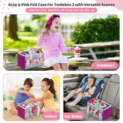 PISOSN Carrying Case for Toniebox Starter Set and Tonies Figurines, Travel Felt Cloth Musical Toy Folding Bag for Toniebox 2 & Accessories (Purple) - color: Purple
