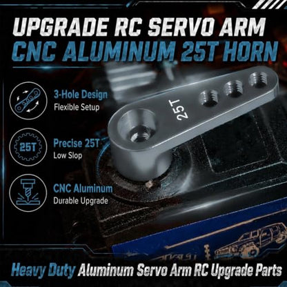 2PCS 25T Aluminum Servo Horn, 3-Hole RC Steering Arm for Futaba Savox MG995 | CNC Aluminum Servo Arm M3 Thread Adjustable Linkage 12mm 16mm 20mm Positions 1/8 1/10 RC Power HD MG996 Crawler Buggy Truck - color: Titanium