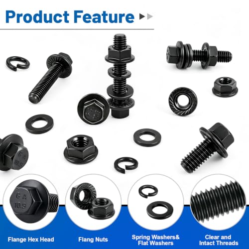 440PCS M6 Flange Bolt Assortment Kit with Nut Washer 10.9 Alloy Steel | Metric Black Zinc Plated Hex Head Screws Set, M6-1.0 X 12/16/20/25/30mm for DIY Repairs, 3D printers, RC cars, Drones - size: G10.9 M6 440PCS