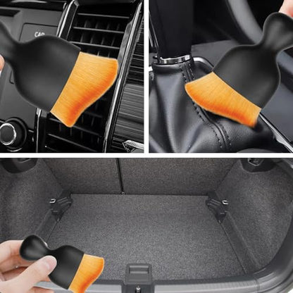 1Pcs Auto Soft Hair Brush Advanced Car Interior Detailing Brush for Dashboard Air Vent Gaps Dust Removal and Cleaning of Leather Surfaces Widely Used, Black handle, yellowish-brown bristles - color: Yellow