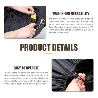 Eratus Spare Tire Cover, 31" Sun and Wear Protection Cover for All Seasons, Portable Foldable Tire Storage Accessory for 19 "-23" Tires with Handle and Tool Storage Bag, for Most Cars (Black #L)
