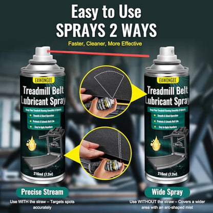 EAWONGEE Treadmill Belt Lubricant Spray 2-Pack 7.2oz | Precision applicator tube, heat-resistant, no disassembly needed, for treadmill, elliptical, exercise bike, fitness belts - size: 2 Pack