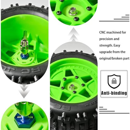 Aluminum 12mm Hex Wheel Hub 4Pcs w/Axle Pin M4 Flange Lock Nut Standard M3 M4 Nut, 7mm Thickness Wheel Drive Adapter Upgrades Parts for 1/16 TRAXXAS MINI MAXX 4WD RTR RC Car(Blue) - color: Blue