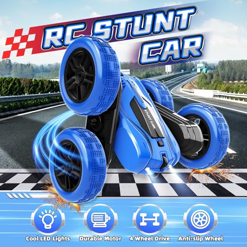 A ALPHA 2-Pack RC Car Bundle: Gesture Remote Control Stunt Car & Double-Sided 4WD Wall Climbing Truck, Both with 360°Flips, 2.4GHz, Lights & Music Remote Control Toys, Gifts for Boys 5-12 Years Old
