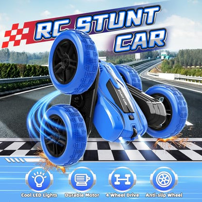 A ALPHA 2-Pack RC Car Bundle: Gesture Remote Control Stunt Car & Double-Sided 4WD Wall Climbing Truck, Both with 360°Flips, 2.4GHz, Lights & Music Remote Control Toys, Gifts for Boys 5-12 Years Old