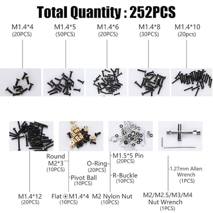 252PCS Stainless Steel M1.4 Assorted Screw, Pin and Nut Kit with Tool for 1/24 RC Crawler Car, Compatible for Axial SCX24
