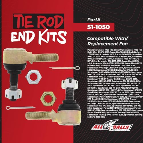 All Balls Racing Tie Rod End Kit for Polaris Sportsman 550 EPS 2009-2020 | OEM replacement, fits Sportsman Touring 570 SP, 570 engines, for atv, 2 Tie Rod Ends Includes, 51-1050