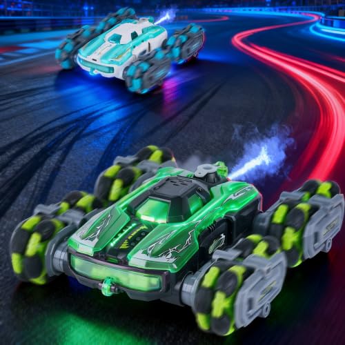 8WD Remote Control Car Toys for Kids, Gesture Sensing RC Stunt Truck | Birthday Gifts, Great for Boys Age 6-12, Cool Toys with Lights Music Spray, Transformable & Durable - color: Green