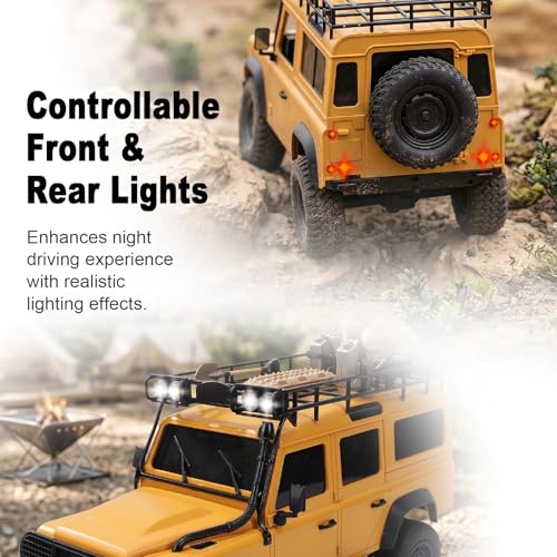 1/18 Scales Remote Control Truck, MN-111 Remote Control Crawler with LED Lights, 2.4GHz Four Wheel Drive Rechargeable Climbing RC Truck for Teens Adults (Yellow) - color: Yellow