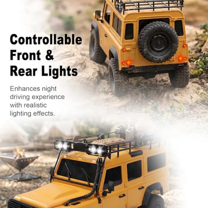 1/18 Scales Remote Control Truck, MN-111 Remote Control Crawler with LED Lights, 2.4GHz Four Wheel Drive Rechargeable Climbing RC Truck for Teens Adults (Yellow) - color: Yellow
