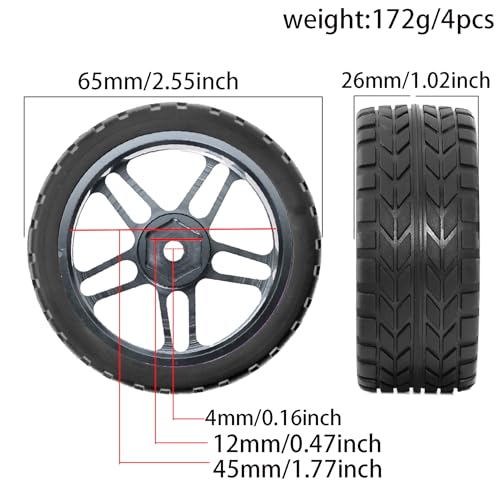 REDSPIDER RC Soft Rubber 1/10 On Road Tires 4PCS for Traxxas 4 Tec 2.0 Tamiya TT01 XV01 Kyosho WR8 Sakura WLtoys HPI HSP 1:10 RC Scale Touring On Road Racing Car Wheel Rims (Titanium) - color: Titanium