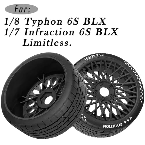 RC Wheels RC Tires for 1/8 Typhon 6S BLX,1/7 Infraction 6S BLX,Limitless,4PCS RC Wheels and Tires RC Truck Tires,Highway Tires Soft Tires,Black